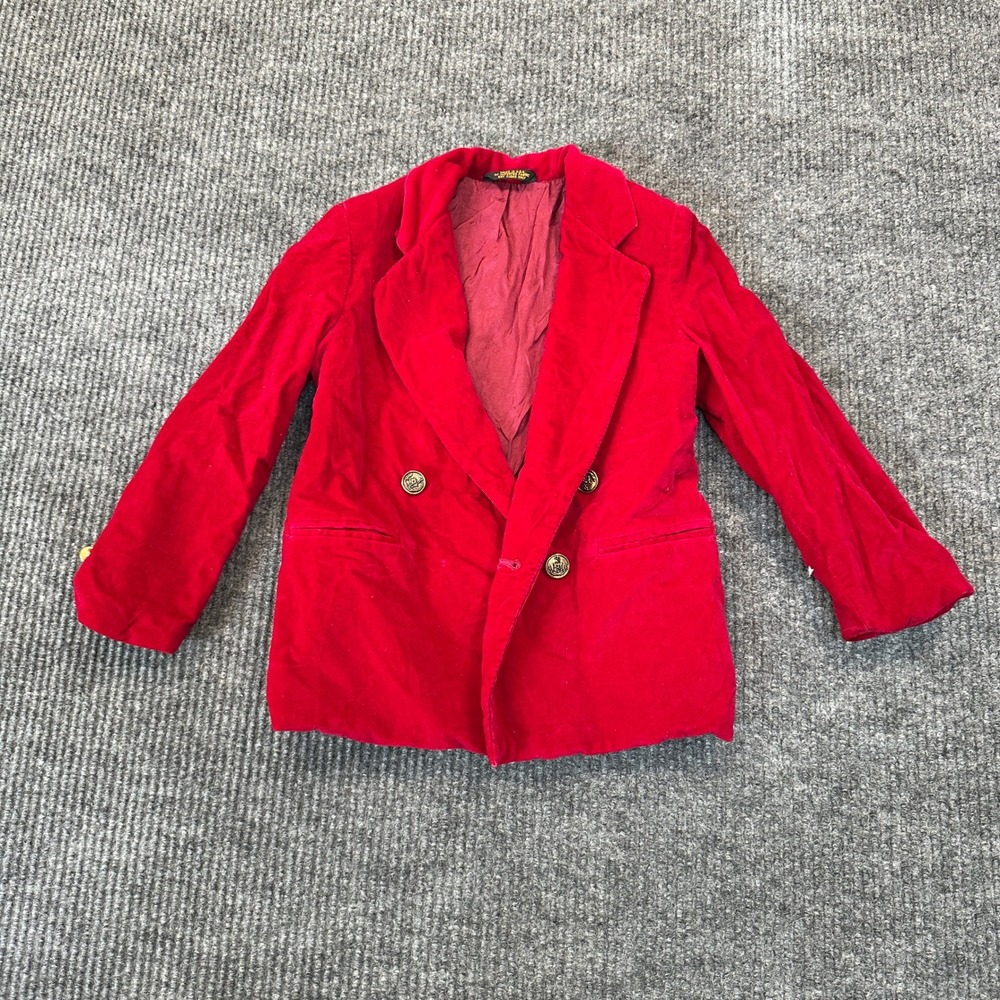 Jonathan Strong Womens Vintage Double Breasted Blazer S Red Velvet Gold Buttons